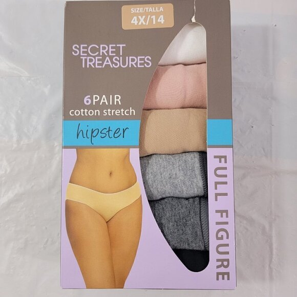 Secret Treasures Women’s Cotton Stretch 6 Pack Hipster Panties – Size 4X NEW - Picture 4 of 13